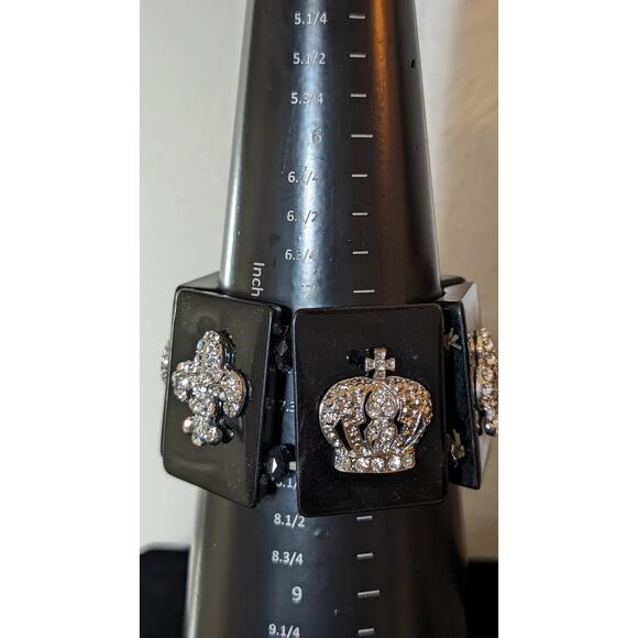 Chunky Black Stretch Rhinestone Crown Bracelet - Picture 8 of 10